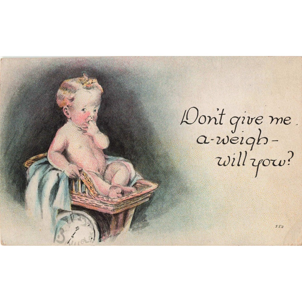 Vintage Postcard Baby in Scale Pun Dont Give Me A-Weigh Series 550 Kids VG- - Picture 1 of 2